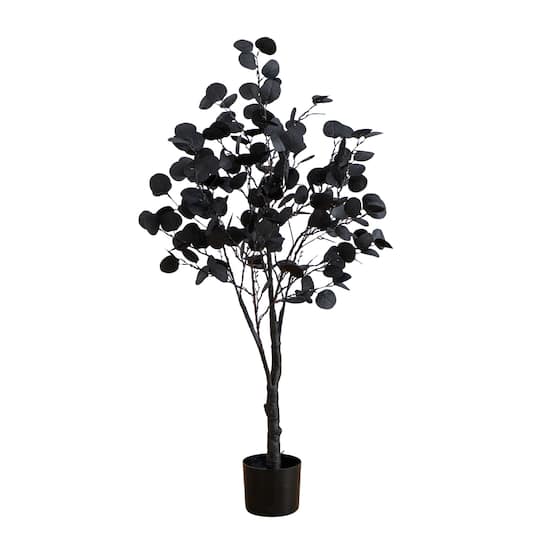 4Ft Pre-Lit Artificial Halloween Black Eucalyptus Tree with 160 Orange & Purple LED Lights By Nearly Natural | 25" x 25" x 48" | Michaels®
